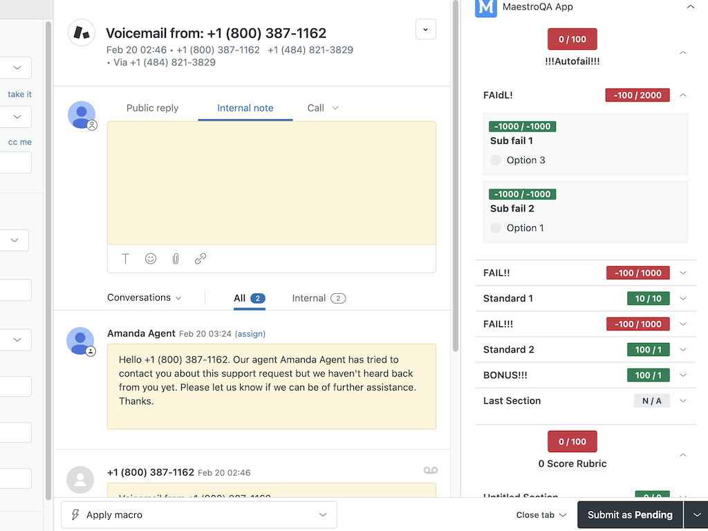 Maestro QA Quality Assurance Native App feature detail — WEM app on the Zendesk Marketplace